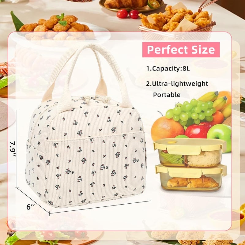 LEDAOU Lunch Box for Women Insulated Lunch Bag Corduroy Lunch Tote Bags Leakproof Cooler Lunch Case for Travel Work Picnic - Image 3